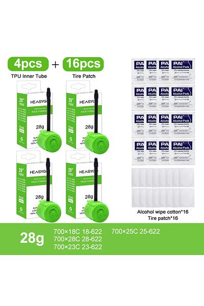 Choice 60mm 4pcs Green 16Patch Ultralight Bike Inner Tube 700C 18 23 25 28 Road Bicycle TPU Tire 65mm Lengt