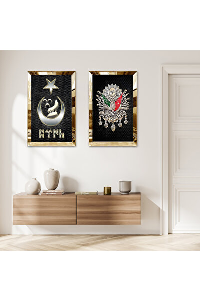 Zevahir Mobilya Dekorasyon SET DE MASA DUBLA MDF CU CADRU DE PLEXY OGLINDA AURIE LUNA SEMILUNA VULTUR SI TUGRA OSMANLI