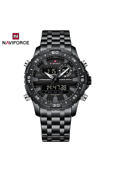 Naviforce ساعة نافي فورس الرياضية الفاخرة للرجال باللون الأسود والرمادي، كرون...