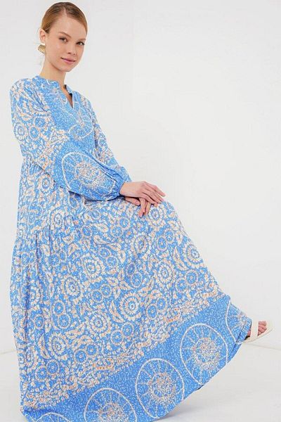 Aymood 2423 Rochie Hijab Autentică cu Motiv - S. Albastru