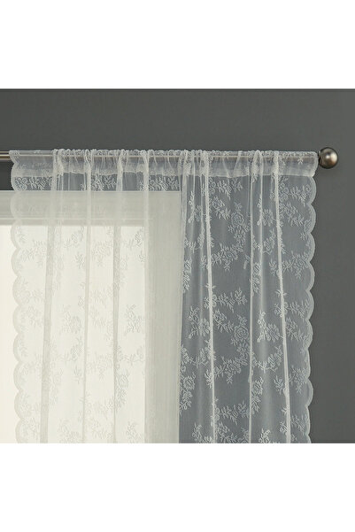 Choice ستائر زهور نباتية جميلة من الدانتيل، قطعة واحدة، مقاس 100×110 سم، قضيب خارجي بتصميم ريفي أبيض