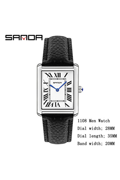 Choice ساعة SANDA كوارتز جديدة للرجال باللون الأسود بأرقام رومانية وسوار من الفولاذ المقاوم للصدأ والجلد وساعة قصيرة للعشاق