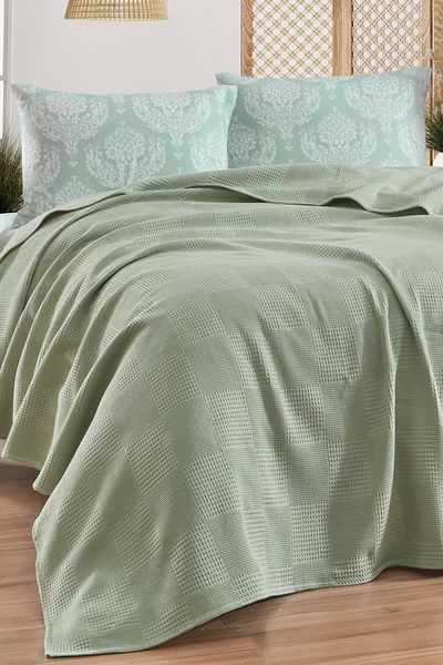 Eponj Home Fitted Sheet Pique Set Double 100% Cotton 4 Piece Post Patterned Çağlayeşil – Weave Series