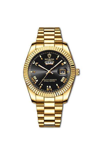 Choice ساعة بينبوند للرجال رياضية للأعمال، كوارتز كلاسيكية مقاومة للماء، تقويم مضيء، لون ذهبي أسود