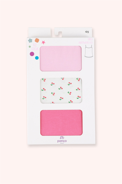 Panço Kız Çocuk Kiraz Desenli Fuşya 3'lü Atlet Seti