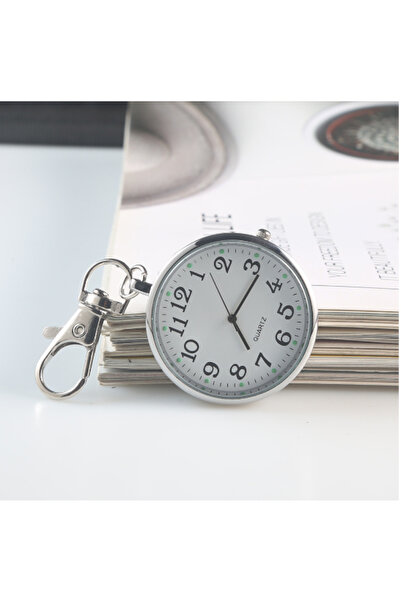 Choice ساعة جيب جديدة من الفولاذ الأبيض مزودة بسلسلة مفاتيح وجهاز تحكم عن بعد مع بطارية وساعة طبية للطلاب والأطباء