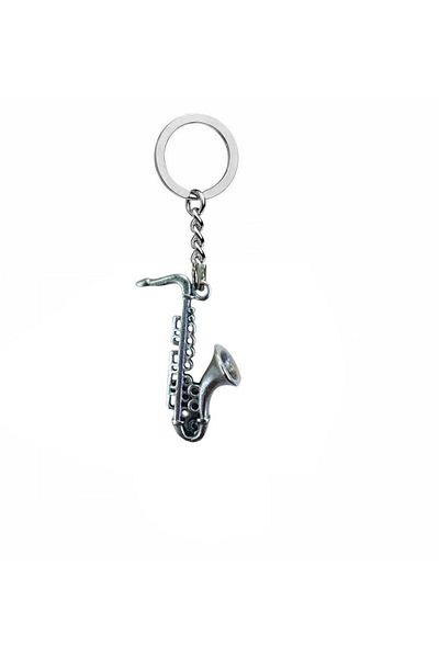 Herşey Nota Metal Keychain with Saxophone Figure – Unisex - Music Themed Accessory