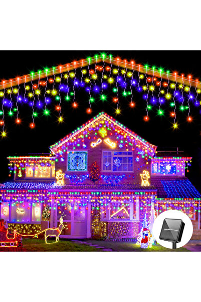 Choice ستارة جليدية تعمل بالطاقة الشمسية متعددة الألوان 96 ليد بطول 3.5 متر، أضواء عيد الميلاد الخارجية المقاومة للماء، ديكورات خارجية