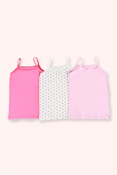 Panço Kız Çocuk Kiraz Desenli Fuşya 3'lü Atlet Seti