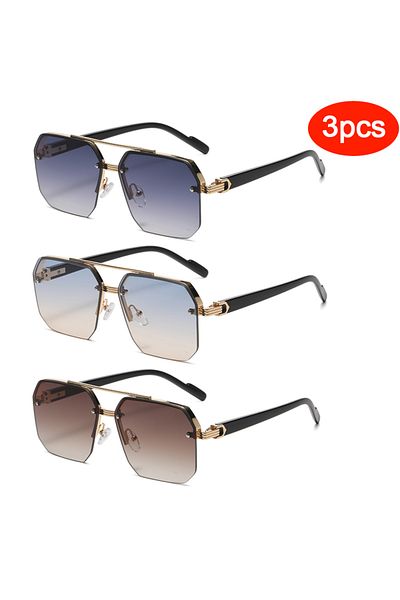 Choice 3pcs z03 Oversize Retro Double Bridges Polygon Square Metal Men Sunglasses Fashion Gradient Shades U