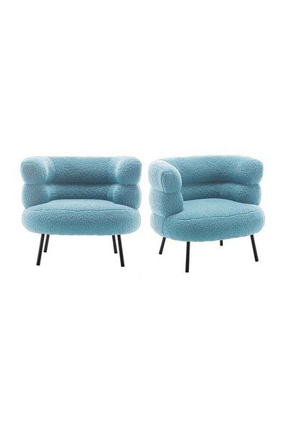 Taimi Set of 2 Elegant Design Boucle Chair, Bedroom, Boucle Chair for Living Room and Office - Blue