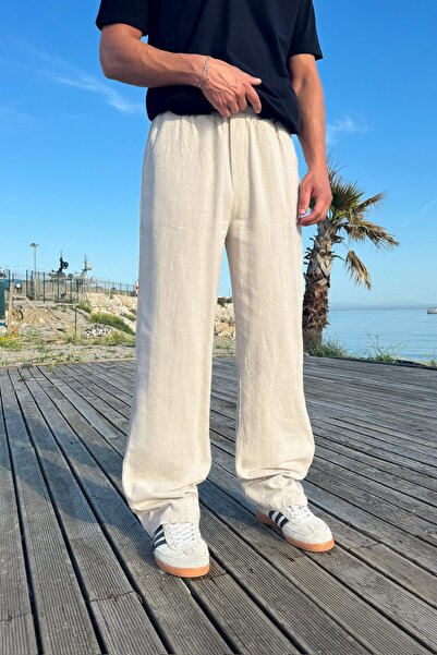 Flaw Wear Comfortable Linen Trousers with Elastic Waist