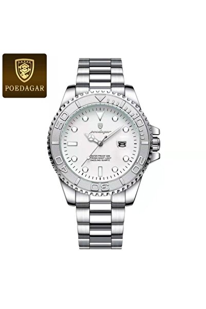 Choice ساعة رجالية فاخرة من الفضة البيضاء 680 مقاومة للماء ومضيئة وتاريخ للرجال ساعة رجالية من الفولاذ المقاوم للصدأ