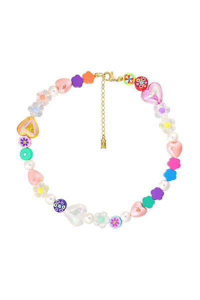 ohmygod jewelry Summer Breeze Necklace – Necklace with gold-plated silver accessories, pearls, and ceramic hearts