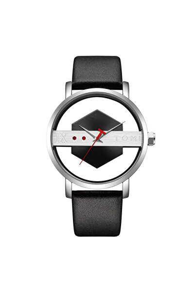 Choice Black Silver TOMI Fashionable and Minimalist Men's Leather Watch Strap Personalized Hollow Perspecti