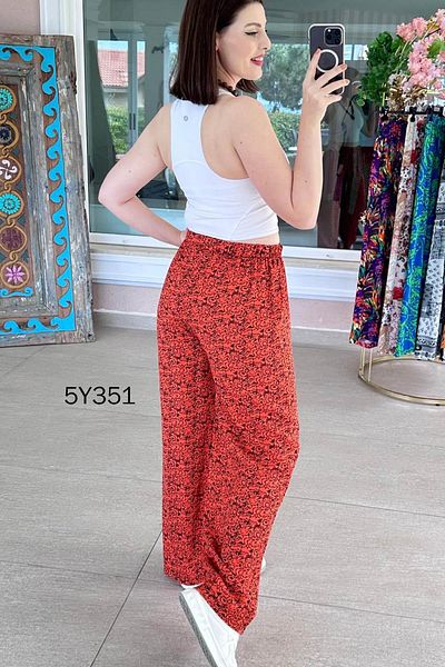 İnce Topuk Wide Leg Patterned Viscose Trousers 5Y351