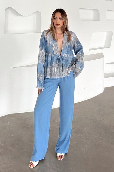 Olcay Cămașă cu model Tie-Dye, cu ciucuri, cu închidere cu șireturi ALBASTRU 9358