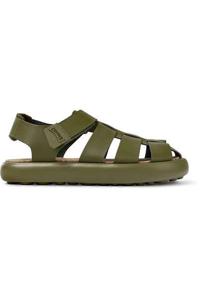 CAMPER Men's Green Leather Fisherman Design Sandals with Hook And Loop Strap and Cork Sole Pelotas Flota