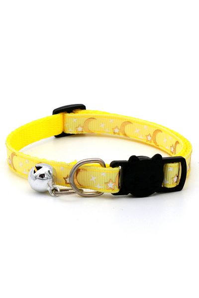 Choice S Yellow Gold Stars and Moon Cat Collar with Reflective Safety Buckle and Bell