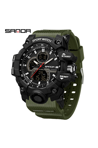 Choice ساعة SANDA العسكرية للرجال باللون الأخضر 6198 رقمية مقاومة للماء حتى ع...