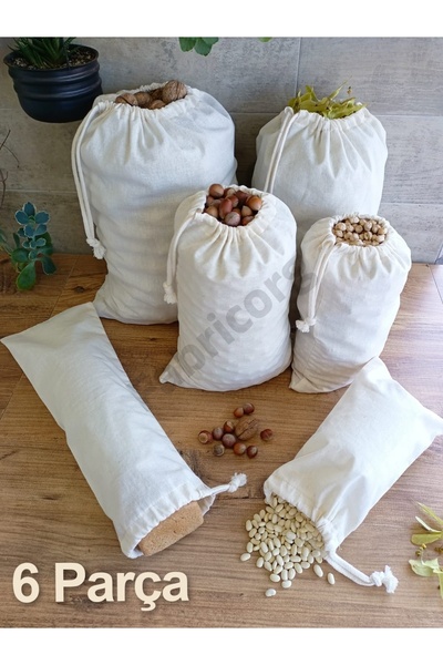 fabricorg Yıkanabilir Çok Amaçlı Bez Kese-Kuru Bakliyat-Gıda-Valiz-Dolap İçi Organizer (6 Parça)