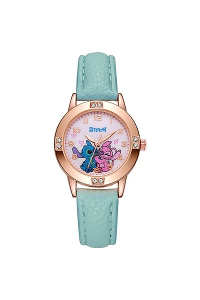 Miniso Green Disney Children's Watches Cute Cartoon Stitch Imitation Diamond Belt Student Quartz Watch Simp