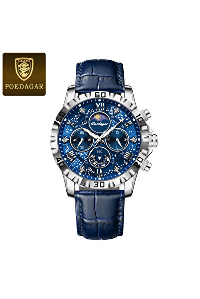 Choice ساعة يد عسكرية زرقاء فضية 973 للرجال مقاومة للماء كرونوغراف مضيئة ساعا...