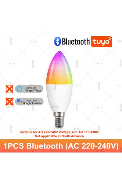 Choice Bluetooth 220-240V Tuya E14 Candle Lamp Smart Life App Control Smart Bulb WiFi Bluetooth RGB+CW LED