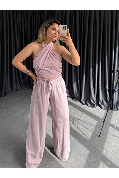 BÜŞRA PERKER Pink Halter Neck Suit