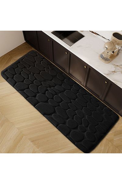 Choice 40cm x 60cm Black 1pc Pebble Design Kitchen Floor Mat Thick Soft Washable Non-slip Absorbent Home De