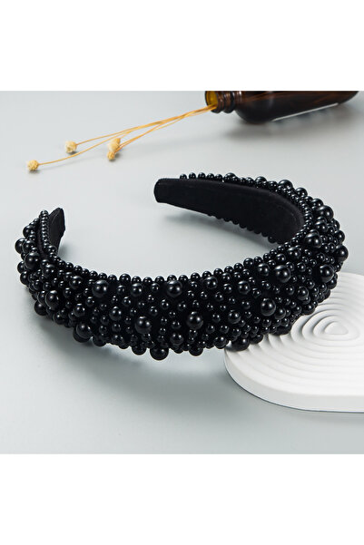 Choice عصابة رأس نسائية ذات حافة عريضة متعددة الألوان من الإسفنج الباروكي الأسود واللؤلؤ، بتصميم أوروبي وأمريكية