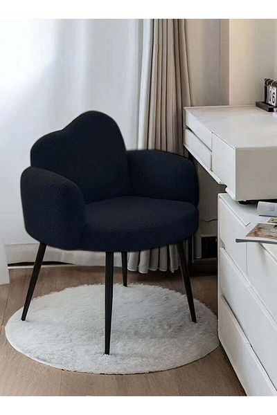 Taimi Boucle Fabric Chair with Arms, Comfortable Backrest and Metal Legs, Makeup Chair - White