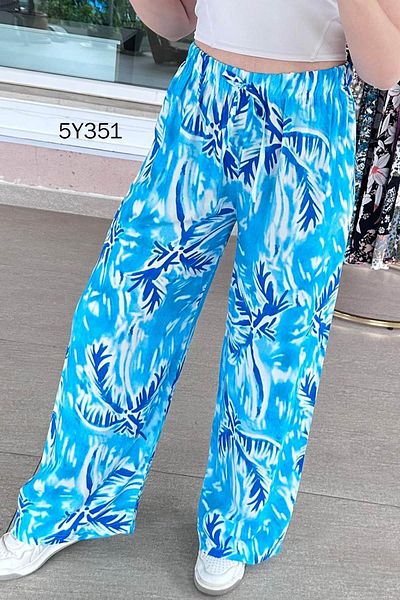 İnce Topuk Wide Leg Patterned Viscose Trousers 5Y351