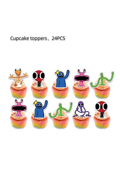 Miniso 24pcs Cake Topper Rainbow Friends Party Favors Party Decorations Cake Topper Gift Bag Fillers Slap B