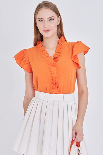 armonika Women's Orange Collar and Ruffled Sleeves Blouse Arm-25Y001063