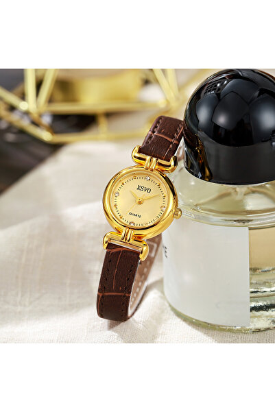 Choice ساعة كوارتز بحزام من الكوارتز بمقياس صغير وشريط قهوة بسيط