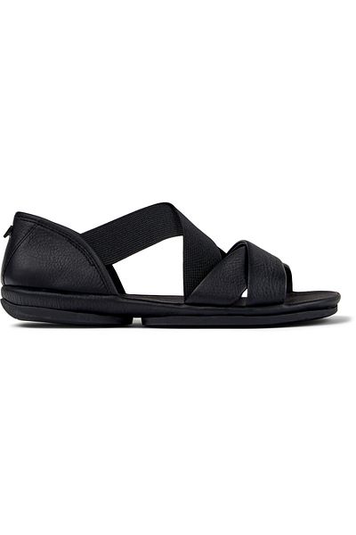 CAMPER Women's Black Genuine Leather Sandals with Hook And Loop Strap, Comfortable for Daily Use