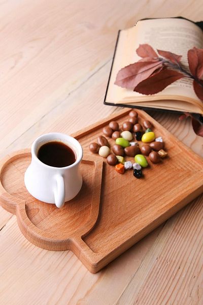 Akkoyunlu home Wooden Heart Coffee Presentation Bowl, Turkish Delight Bowl, Snack Bowl