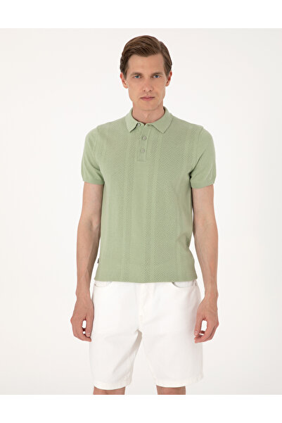 Pierre Cardin Açık Haki Slim Fit %100 Pamuk Polo Yaka Triko Tişört 50305976-V...
