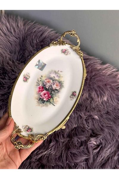 ROSSEV Antique Oval Presentation Plate with Handle 28cm