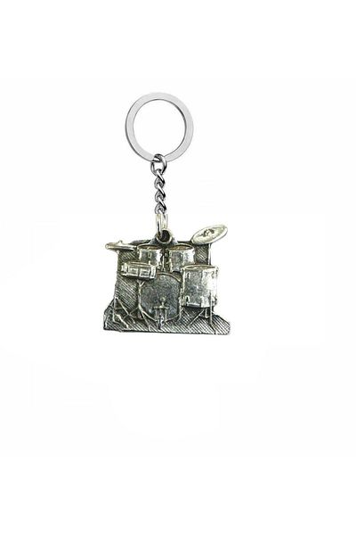 Herşey Nota Metal Keychain with Drum Figure – Unisex Zamak Plated Music Themed Accessory with Drum Set Design