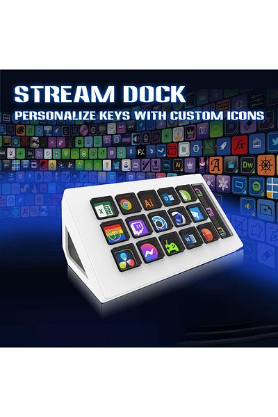FlashHawk Stream Controller - Streaming Keyboard Deck with 15 LCD Macro Keys Customizable to Trigger Actions