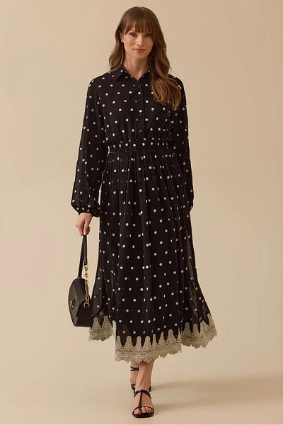 SEÇİL Women's Polka Dot Patterned Chiffon Dress - Black