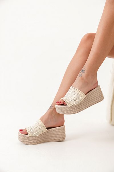 Lolita Love Shoes Tilda Women's Beige Stone Wedge Heeled Slippers