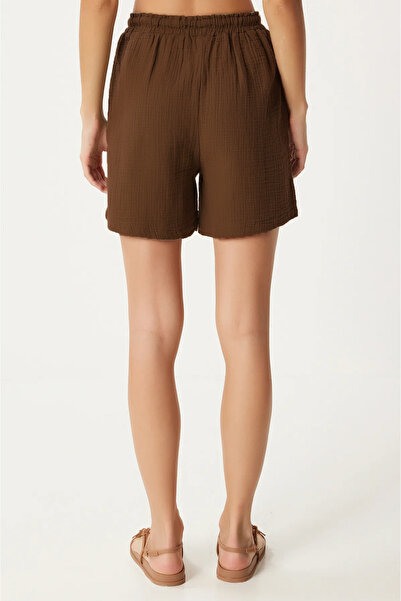 Bled Müslin Cepli Kadın Şort Acı Kahve (%100 Pamuk)