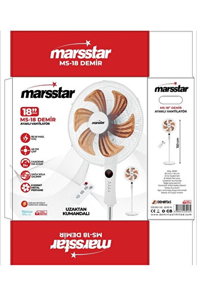 Marsstar MS-18 DEMİR AYAKLI UZAKTAN KUMANDALI VANTİLATÖR
