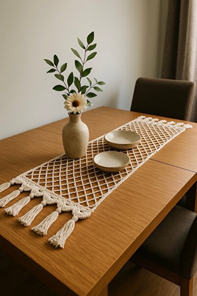 SOFT Örgü Runner püsküllü & pamuklu dekoratif masa örtüsü