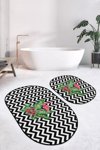Flove Kaymaz Tabanlı Dijital Baskılı 2’li Kadife Banyo Paspas Takımı Halı Seti