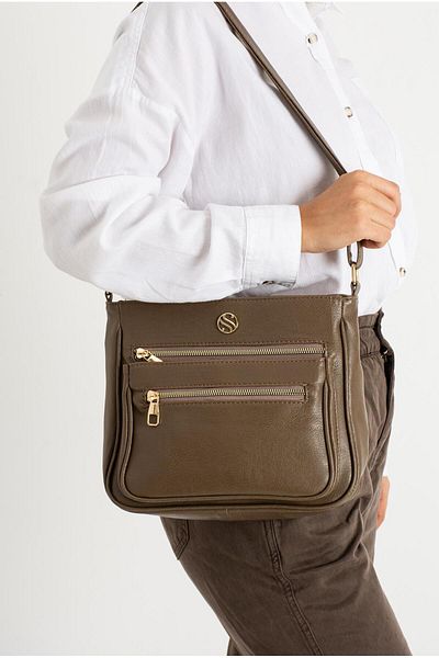 KONFOR Women's Adjustable Cross Strap Four Pocket Shoulder Bag Mink