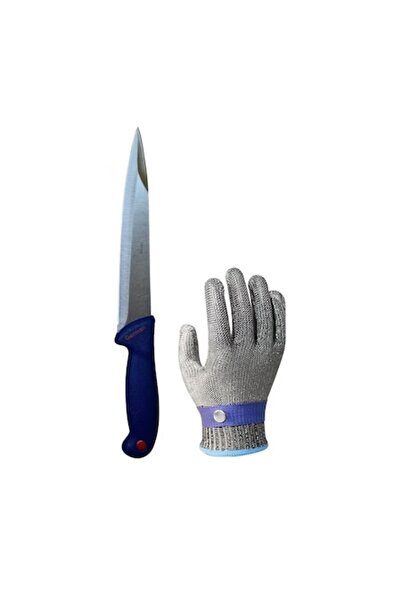 Globalport Retail Set profesional macelar: cutit sacrificat, lama dublu tais + manusa XL plasa inox anti-taiere